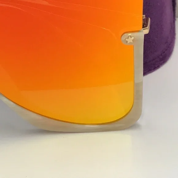 Gucci GG0540S 004 Beige Oversized Shield Sunglasses Orange Mirror - Picture 10 of 14